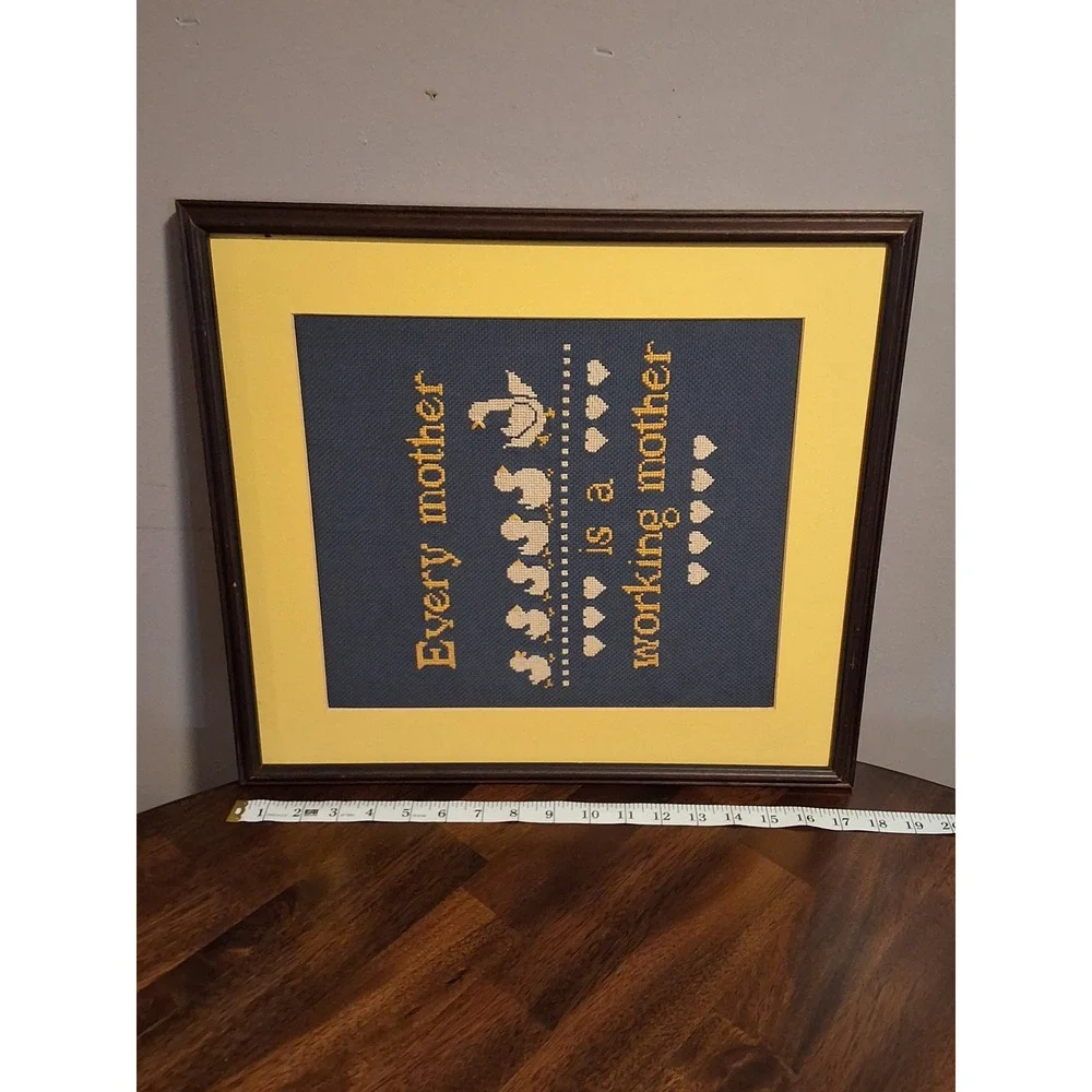 Vintage Framed Cross Stitch Every Mother Is A Working Mother Duck Art 15x18